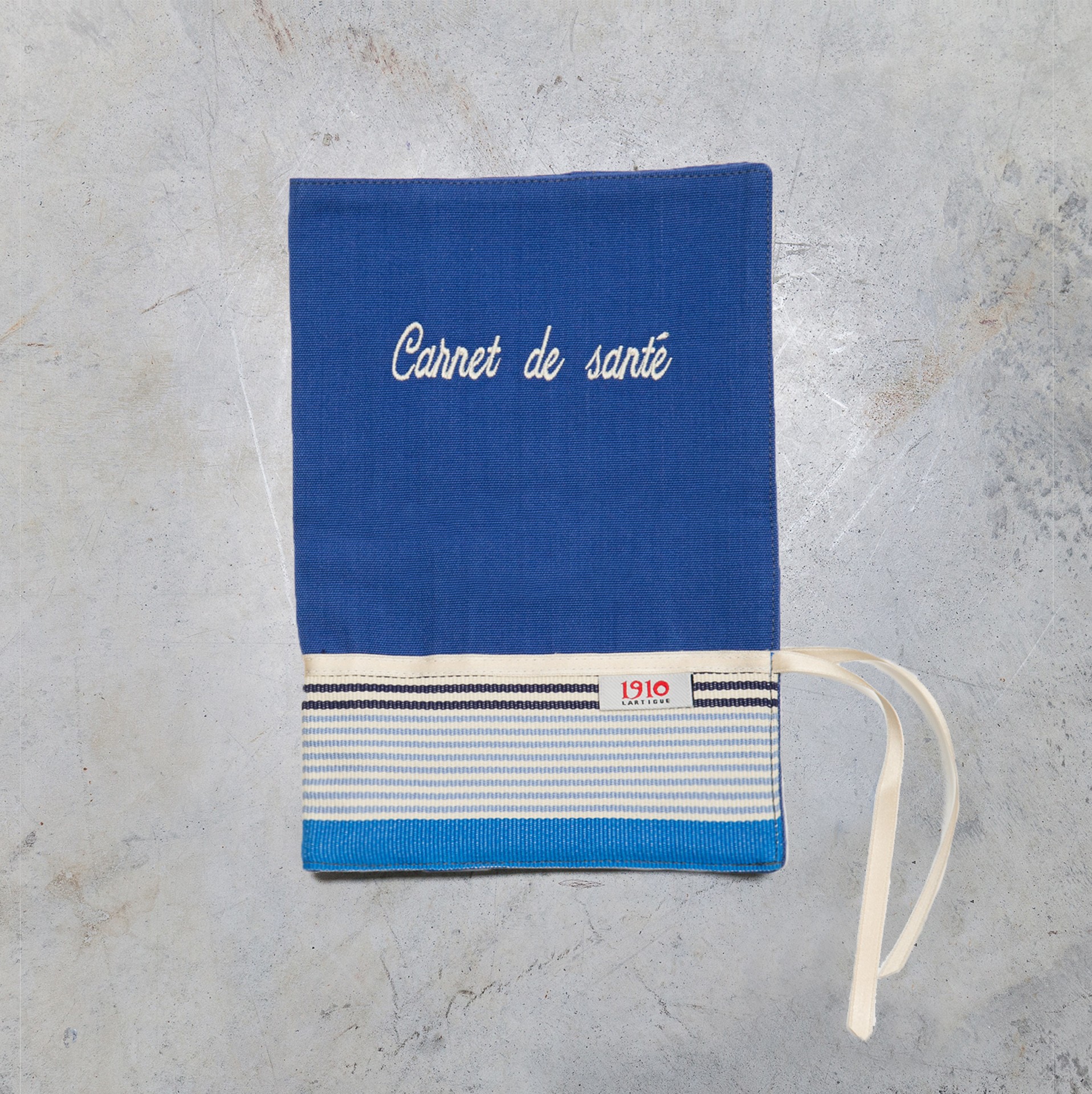 Housse Carnet De Sante Basque Coton Enfant Bebe Peyo Bleu Medi Rayure